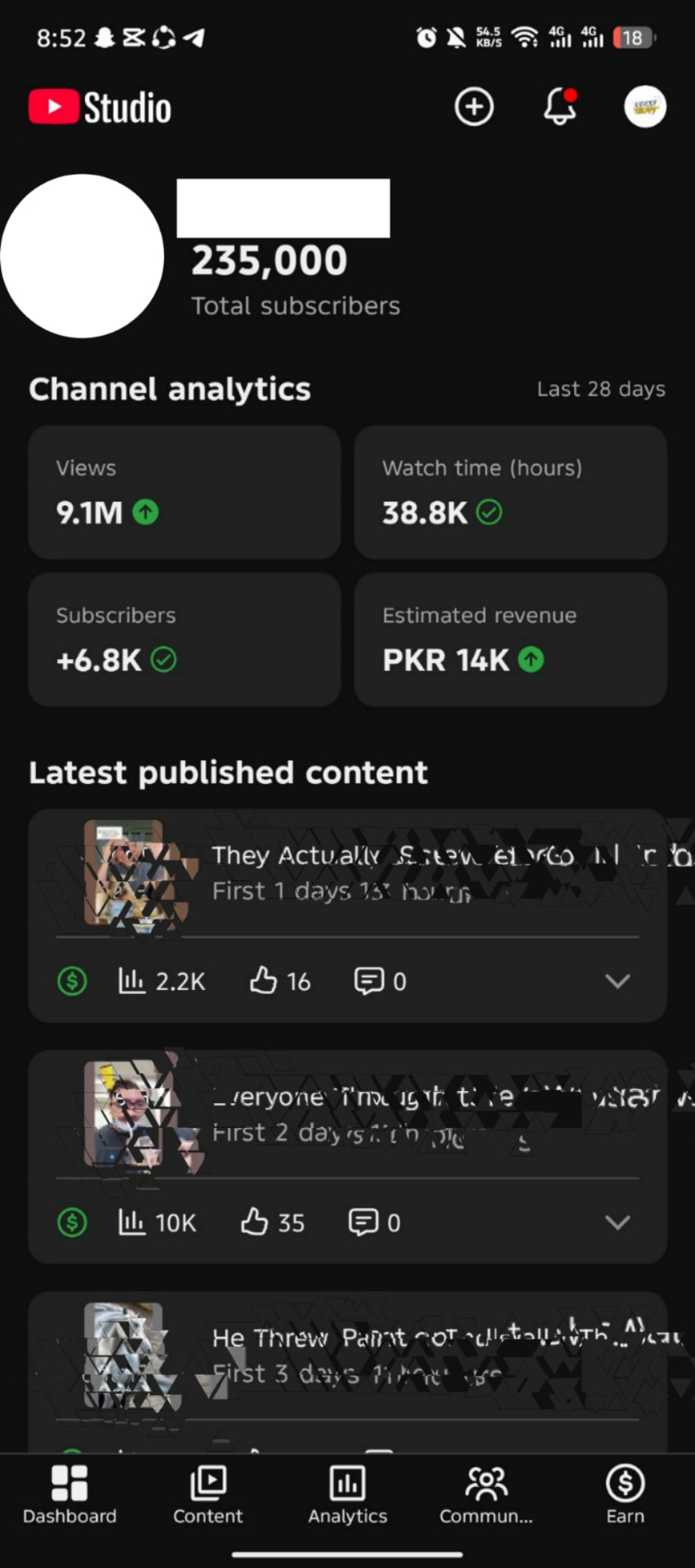 YouTube Studio showing 235,000 subscribers