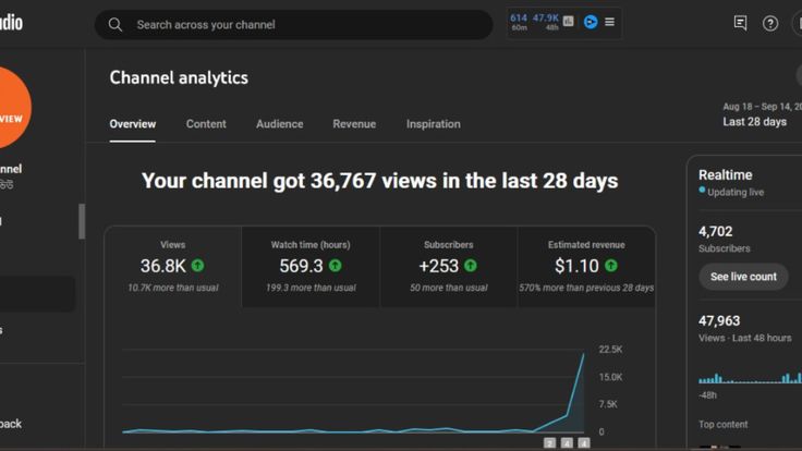 28-day turnaround — 36.8K views · +253 subs